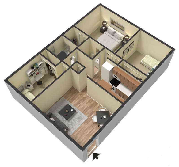 Floor plan for 3 beds, 2 baths, 1224 sqft